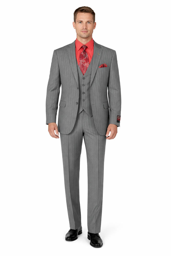 Big and Tall Grey Pinstripe Vested Suit