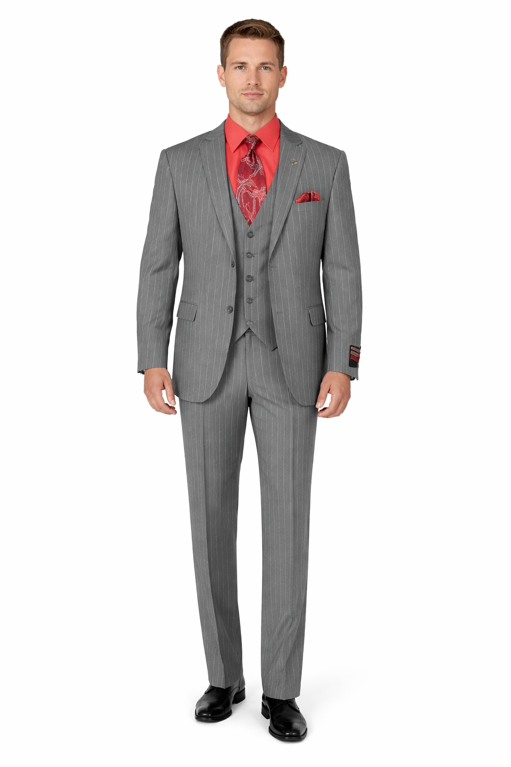 Big and Tall Grey Pinstripe Vested Suit — Menssuitsatlanta