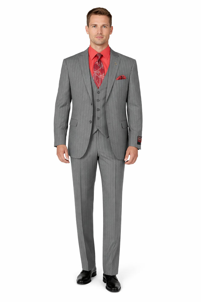 Big and Tall Grey Pinstripe Vested Suit