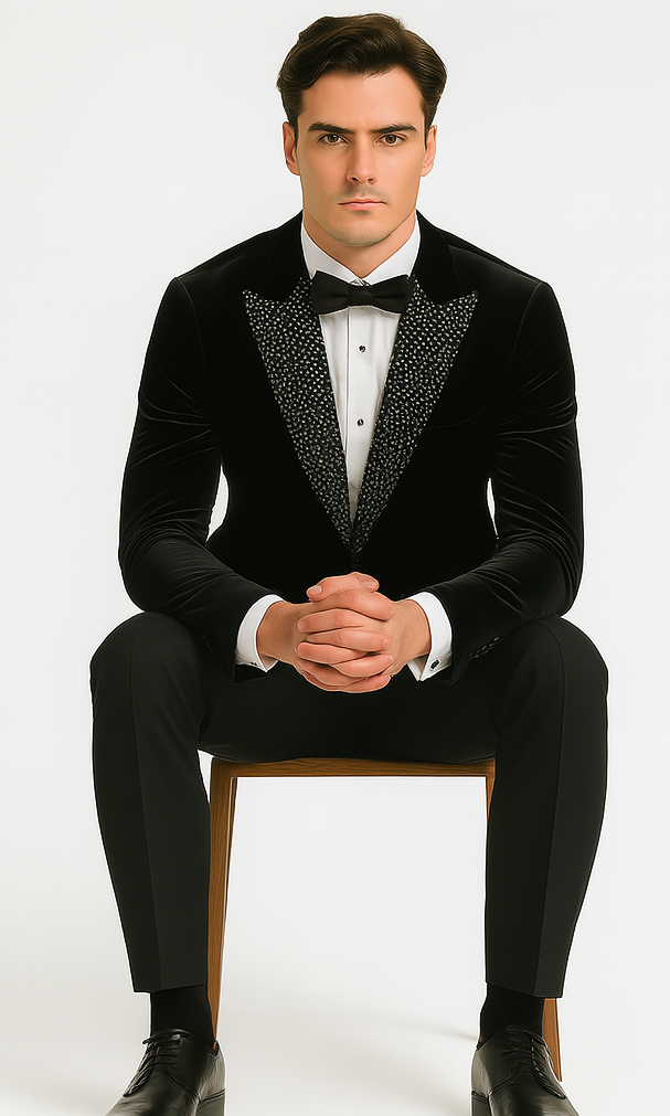 Big and Tall Velvet Blazer in Color Black  - Sportcoat  Rhinestone-Embedded  Stacy Adams $179
