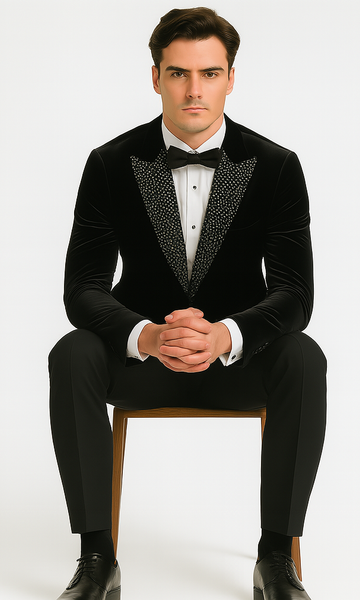 Big and Tall Velvet Blazer in Color Black  - Sportcoat  Rhinestone-Embedded  Stacy Adams $179