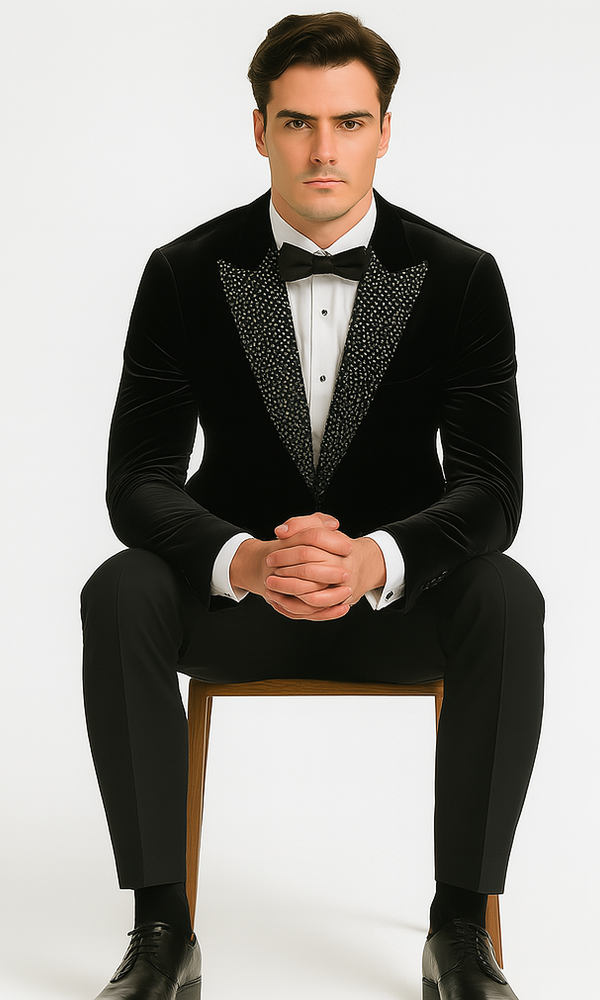 Big and Tall Velvet Blazer in Color Black  - Sportcoat  Rhinestone-Embedded  Stacy Adams $179