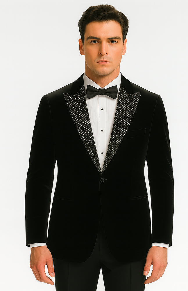 Big and Tall Velvet Blazer in Color Black  - Sportcoat  Rhinestone-Embedded  Stacy Adams $179