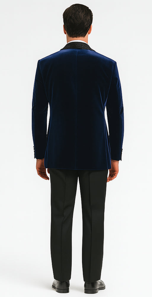 Big and Tall Velvet Blazer in Color Blue  - Sportcoat  Rhinestone-Embedded  Stacy Adams $179