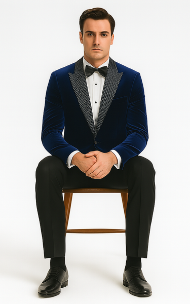 Big and Tall Velvet Blazer in Color Blue  - Sportcoat  Rhinestone-Embedded  Stacy Adams $179