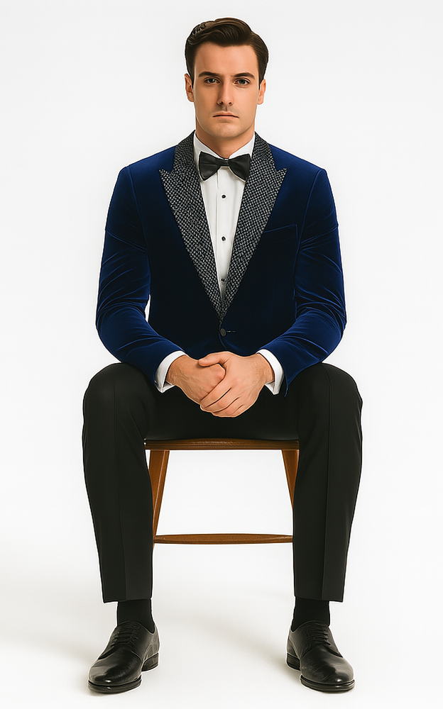 Big and Tall Velvet Blazer in Color Blue  - Sportcoat  Rhinestone-Embedded  Stacy Adams $179