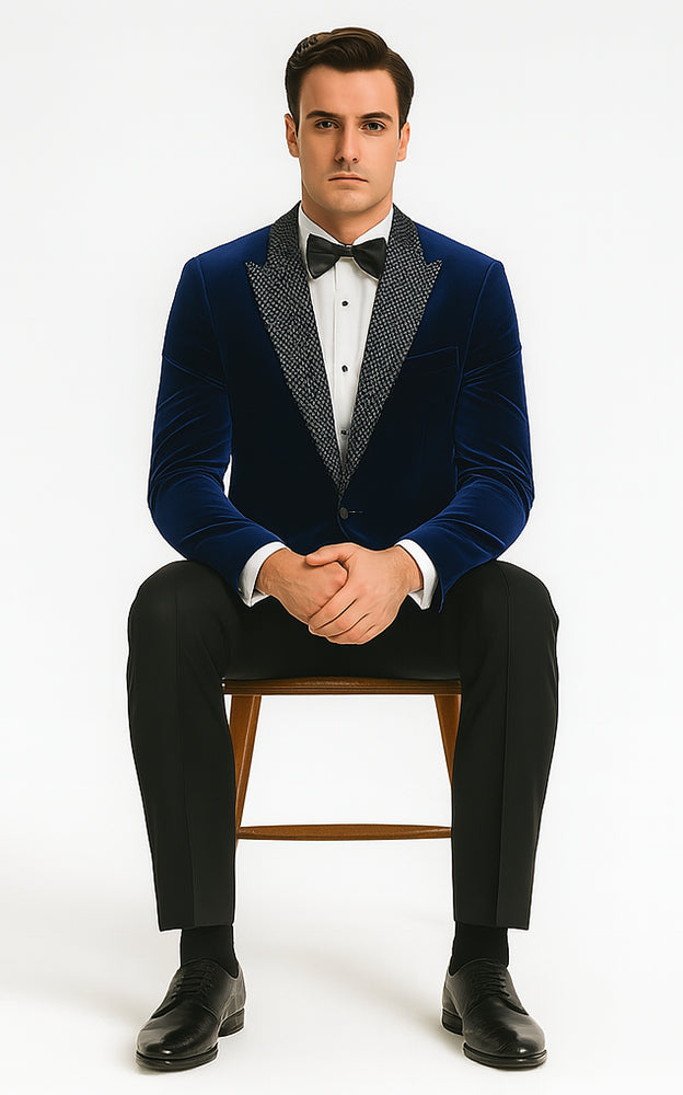 Big and Tall Velvet Blazer in Color Blue  - Sportcoat  Rhinestone-Embedded  Stacy Adams $179
