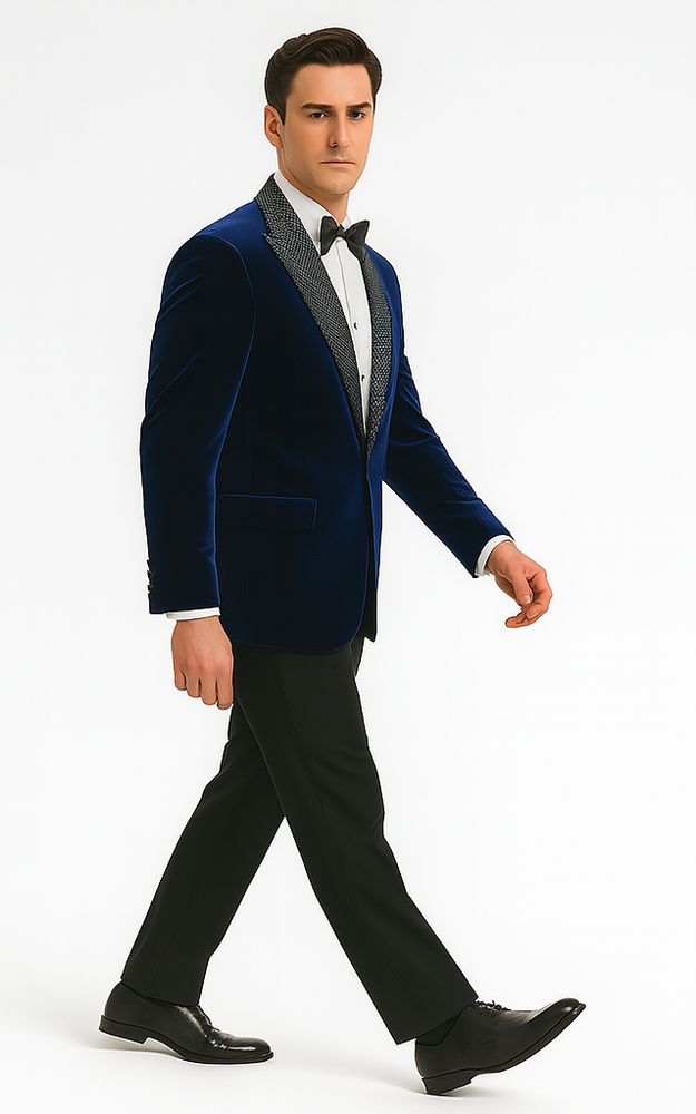 Big and Tall Velvet Blazer in Color Blue  - Sportcoat  Rhinestone-Embedded  Stacy Adams $179