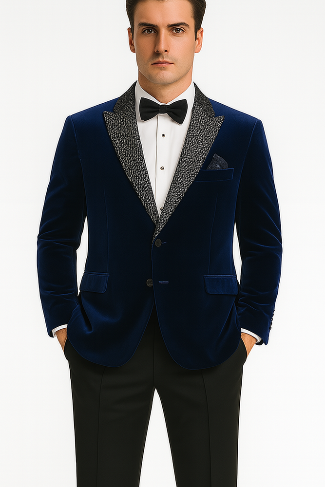 Big and Tall Velvet Blazer in Color Blue  - Sportcoat  Rhinestone-Embedded  Stacy Adams $179