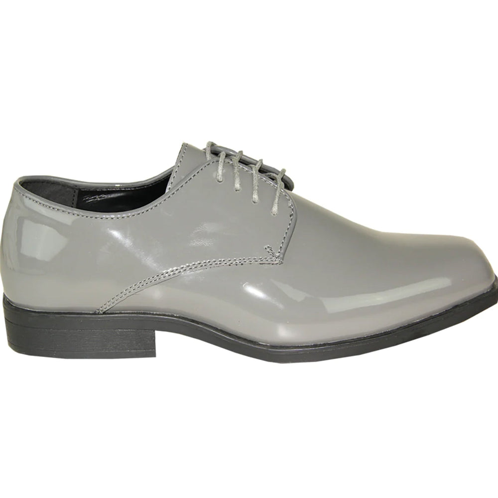 Bravo Mens Classic Plain Square Toe Shiny Patent Tuxedo Dress Shoe in Grey