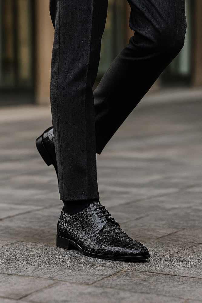 Marco Di Milano Cancun Black Caiman Crocodile Derby