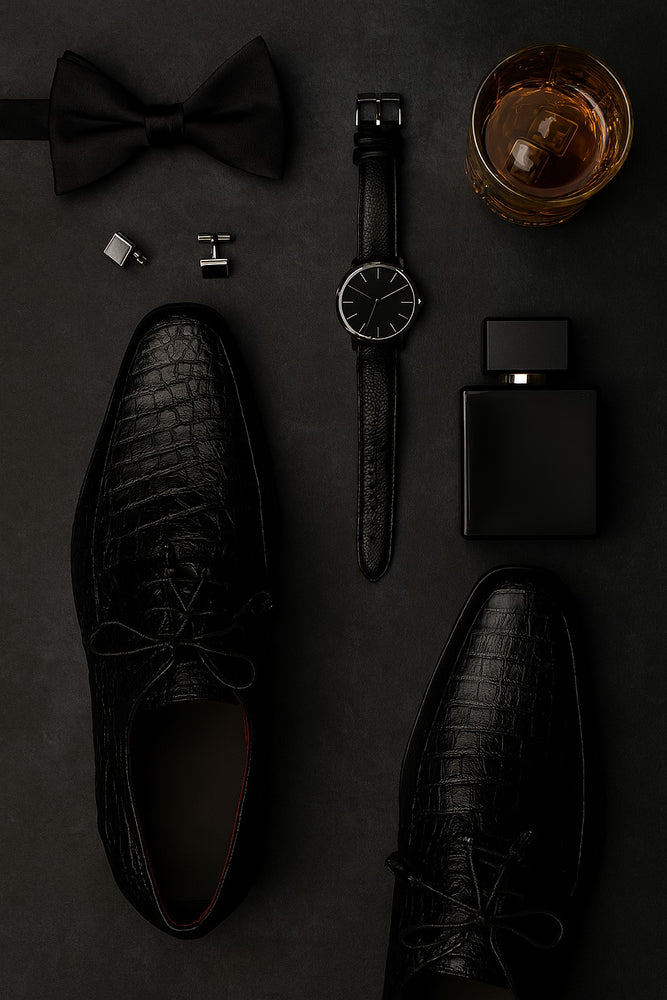 Marco Di Milano Leonardo Black Genuine Caiman Crocodile Dress Derby Oxfords