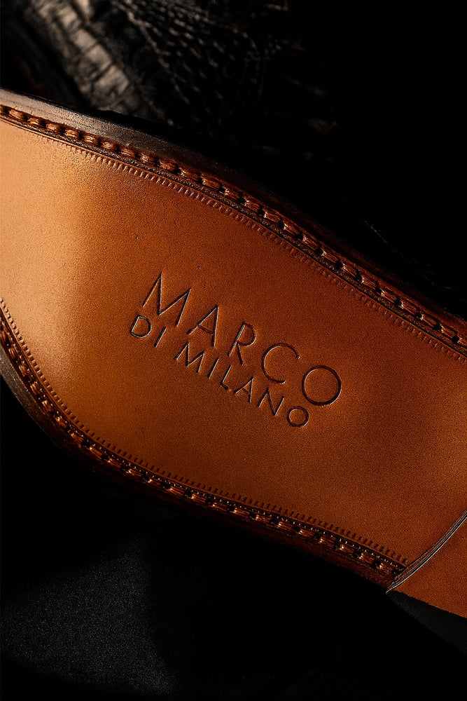 Marco Di Milano Cancun Black Caiman Crocodile Derby