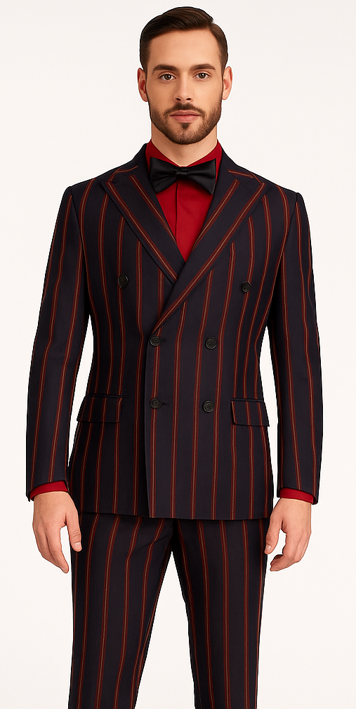 Black and Red Pinstripe Double Breasted Suit