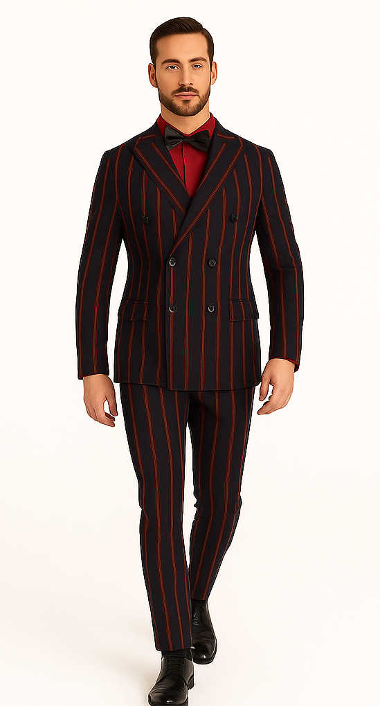 Black and Red Pinstripe Double Breasted Suit