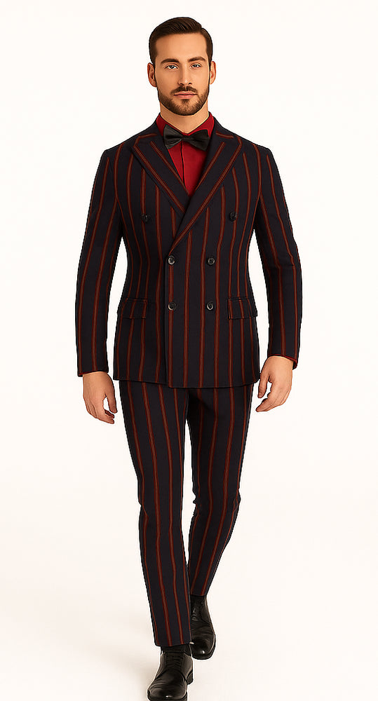 Black and Red Pinstripe Double Breasted Suit