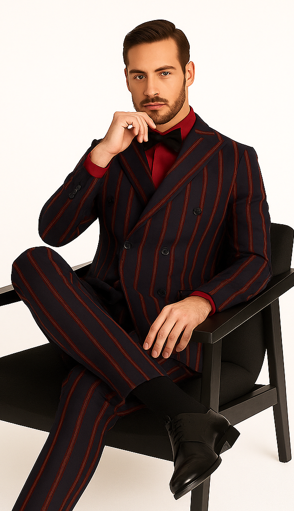 Black and Red Pinstripe Double Breasted Suit