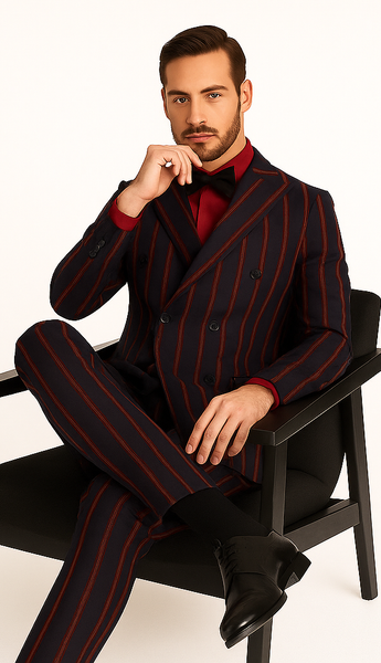 Black and Red Pinstripe Double Breasted Suit