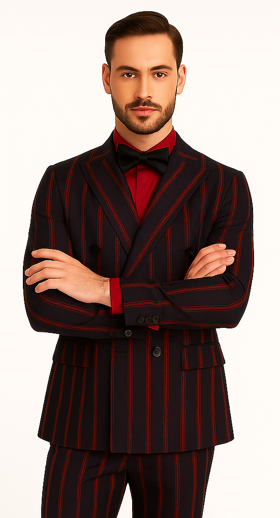 Black and Red Pinstripe Double Breasted Suit
