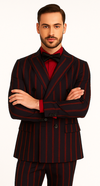 Black and Red Pinstripe Double Breasted Suit