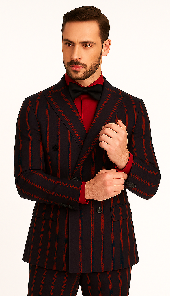 Black and Red Pinstripe Double Breasted Suit