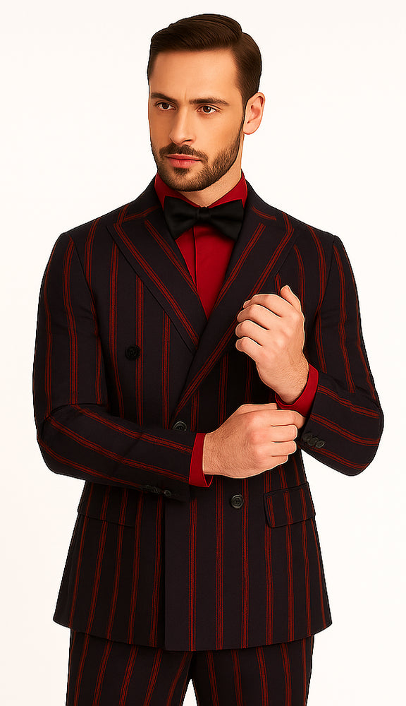 Black and Red Pinstripe Double Breasted Suit