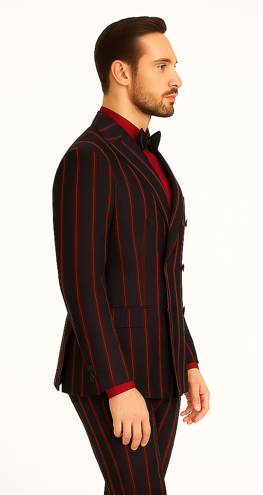 Black and Red Pinstripe Double Breasted Suit