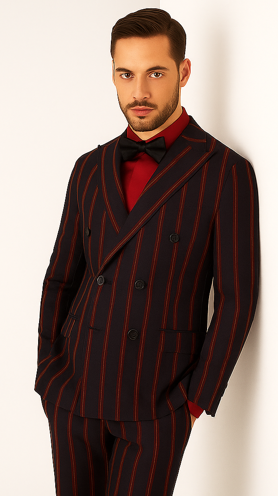 Black and Red Pinstripe Double Breasted Suit
