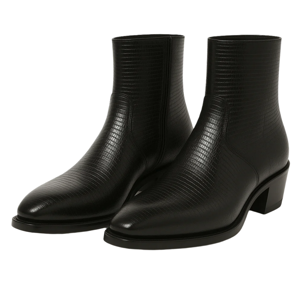 Mens Dress Ankle Boots Los Altos Boots Short Cowboy Boot - Western Ankle Boots Exotic Skin + Black + Skin Type