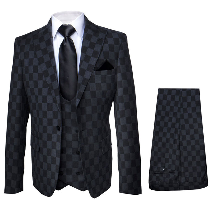 Onyx Checkmate Checkerboard 3-Piece Prestige Suit by Rossiman