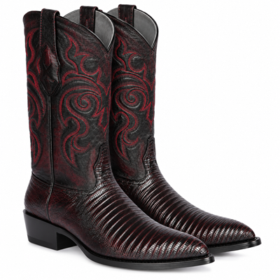 Los Altos Men's Black Cherry Lizard Boots J-Toe