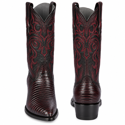 Los Altos Men's Black Cherry Lizard Boots J-Toe