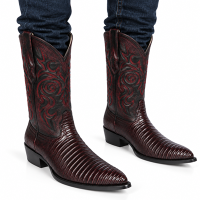 Los Altos Men's Black Cherry Lizard Boots J-Toe