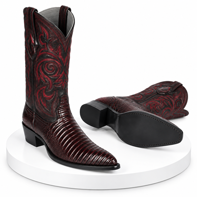 Los Altos Men's Black Cherry Lizard Boots J-Toe