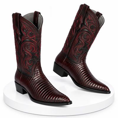 Los Altos Men's Black Cherry Lizard Boots J-Toe