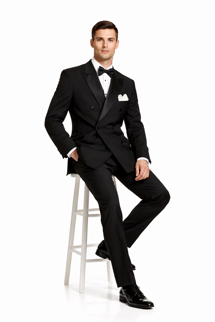 Black Double Breasted Suits Tuxedo Jacket + Pants