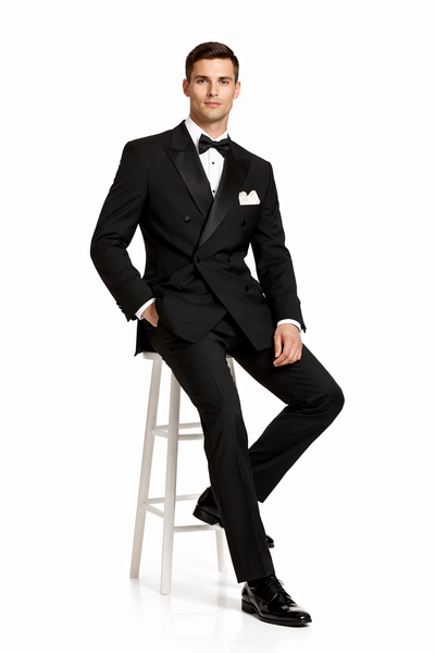 Black Double Breasted Suits Tuxedo Jacket + Pants