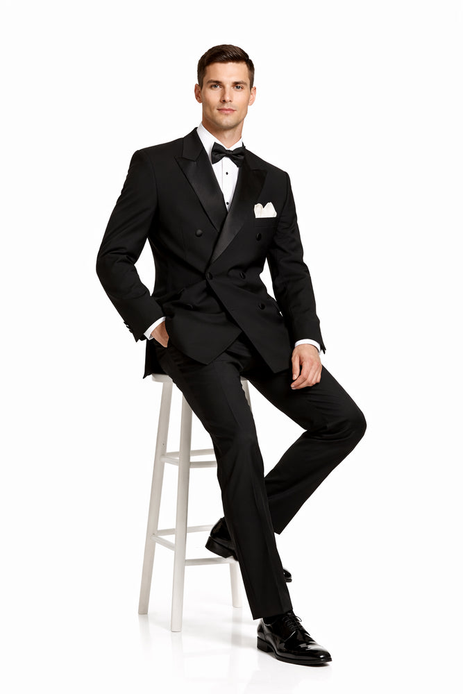 Black Double Breasted Suits Tuxedo Jacket + Pants