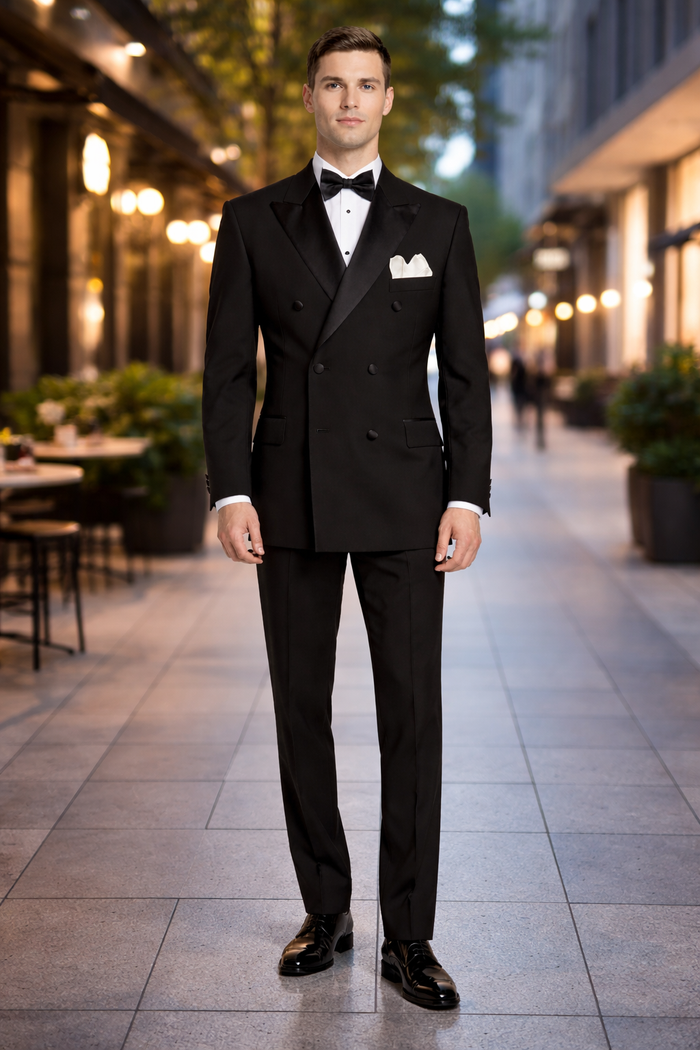 Black Double Breasted Suits Tuxedo Jacket + Pants