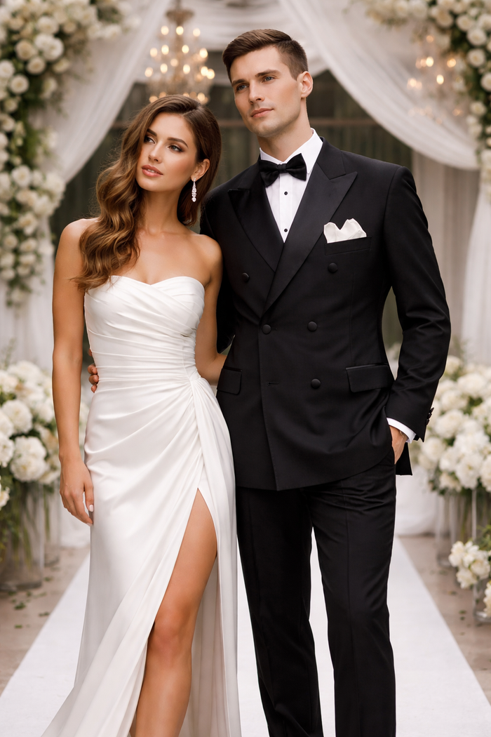 Black Double Breasted Suits Tuxedo Jacket + Pants