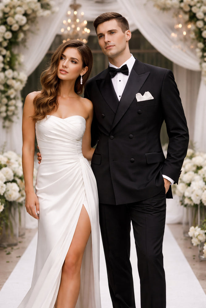 Black Double Breasted Suits Tuxedo Jacket + Pants