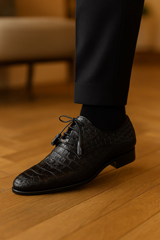 Marco Di Milano Apricena Caiman Crocodile Derby in Black