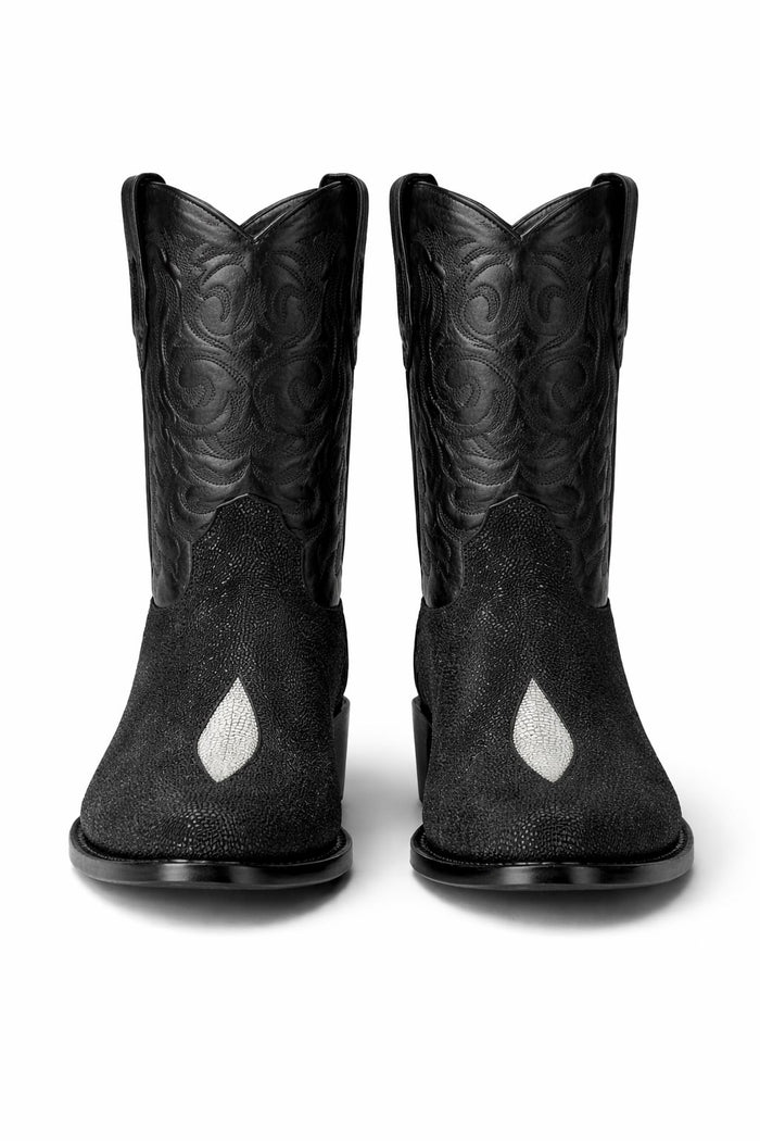 Los Altos Boots Single Stone Stingray R-Toe Black Cowboy Botas de mantarraya - Mantarraya boots