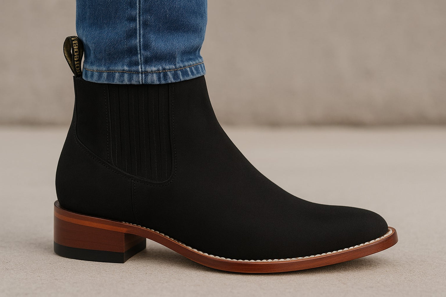 Black Men's Los Altos Boots Nobuk Charro Botines Handcrafted