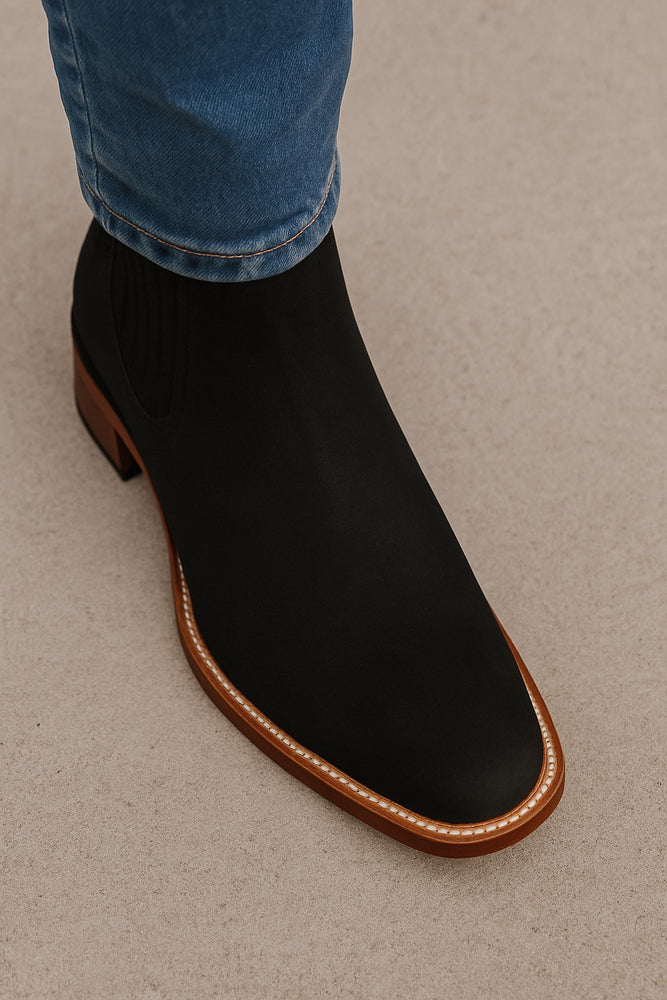 Black Men's Los Altos Boots Nobuk Charro Botines Handcrafted