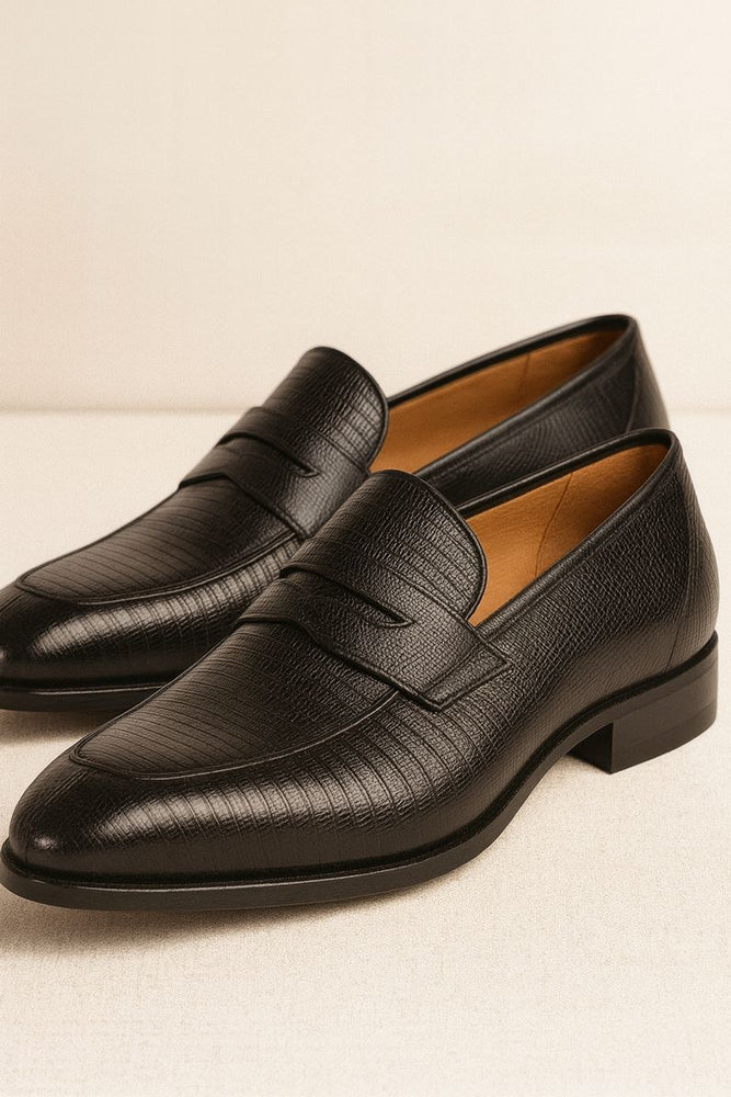 Mens Mezlan Lipari Lizard Penny Loafer Dress Shoe in Black