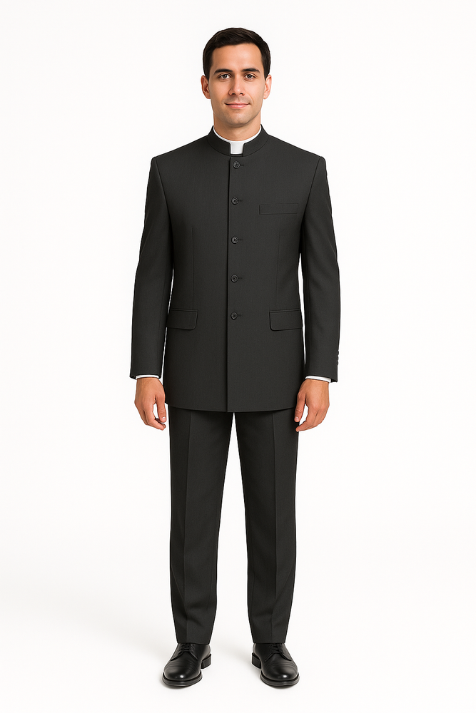 Men's Suit Mandarin Collar Black Pinstripe 5 Button Chinese Nehru Banded Collar Style Three Piece Low Priced Fashion Outfits Suits