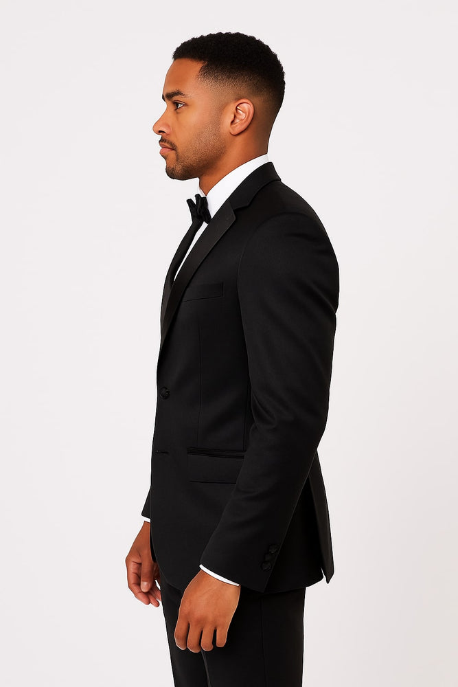 Black Satin Tuxedo Set – 4-Piece Style for Weddings & Proms