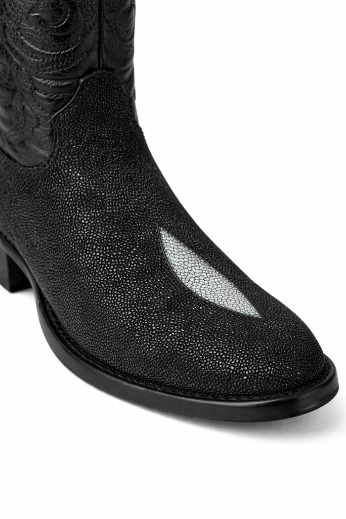 Los Altos Boots Single Stone Stingray R-Toe Black Cowboy Botas de mantarraya - Mantarraya boots