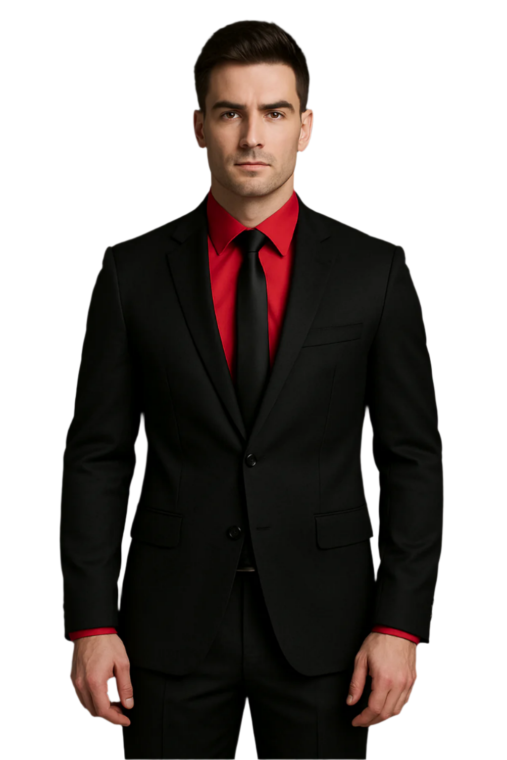 Men's Black Suit Red Shirt Black Tie Package Combo ~ Combination Deal